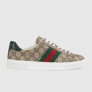 Gucci Monogram Sneakers with Green and Red Stripes